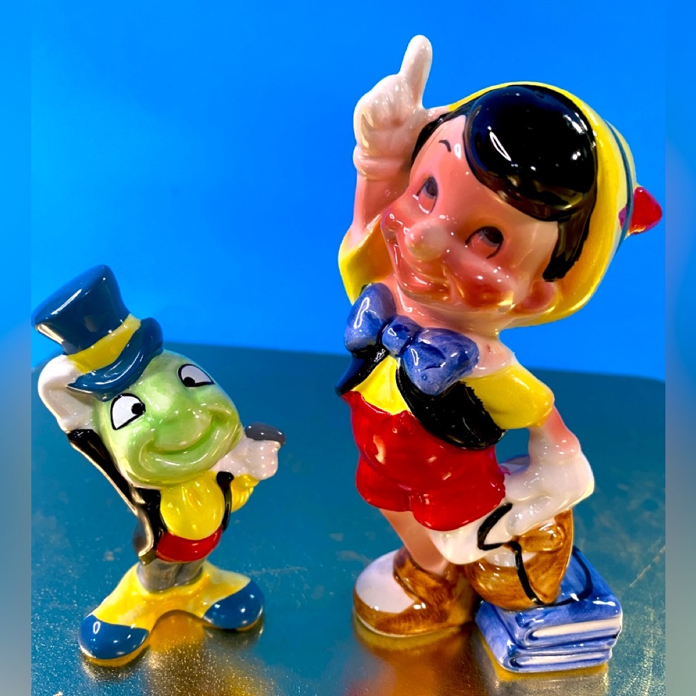Walt Disney Pinocchio & JIMINY Cricket Vintage Porcelain Figurine Set Japan